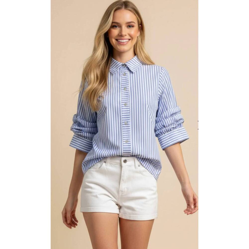 NEW PINCH button-down stripe top in blue and white